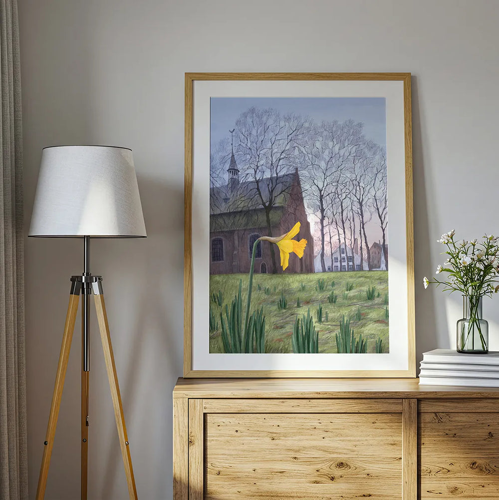 Bruges First Daffodil in Beguinage - High Quality Art Print