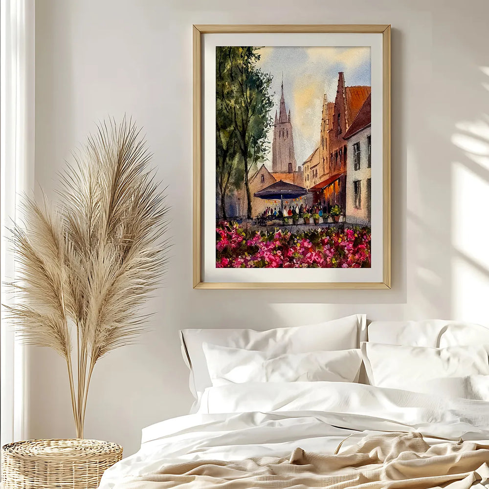 Bruges Watercolor Evening at Walplein - Fine Art Print