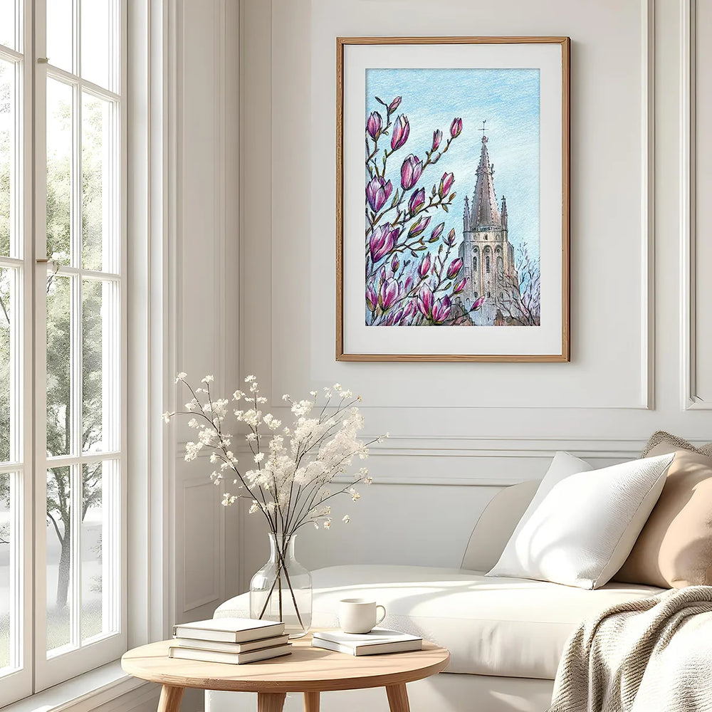 Bruges Our Lady Church & Magnolia – Wall Art Print