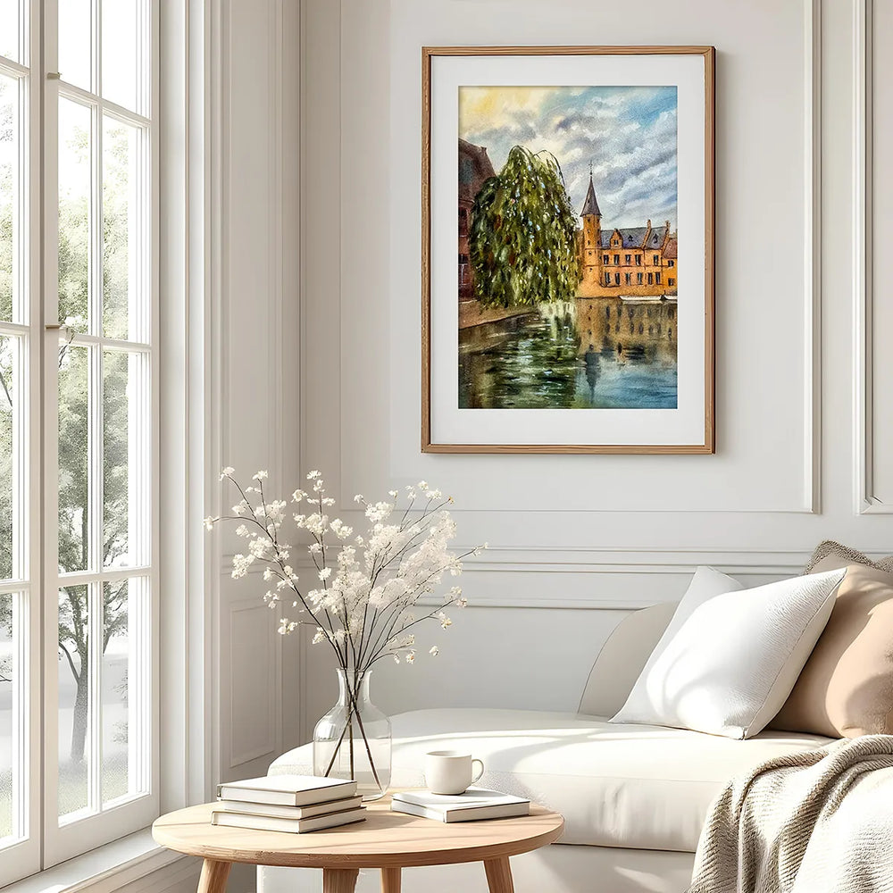Bruges Watercolor Canal at Sunset - Fine Art Print