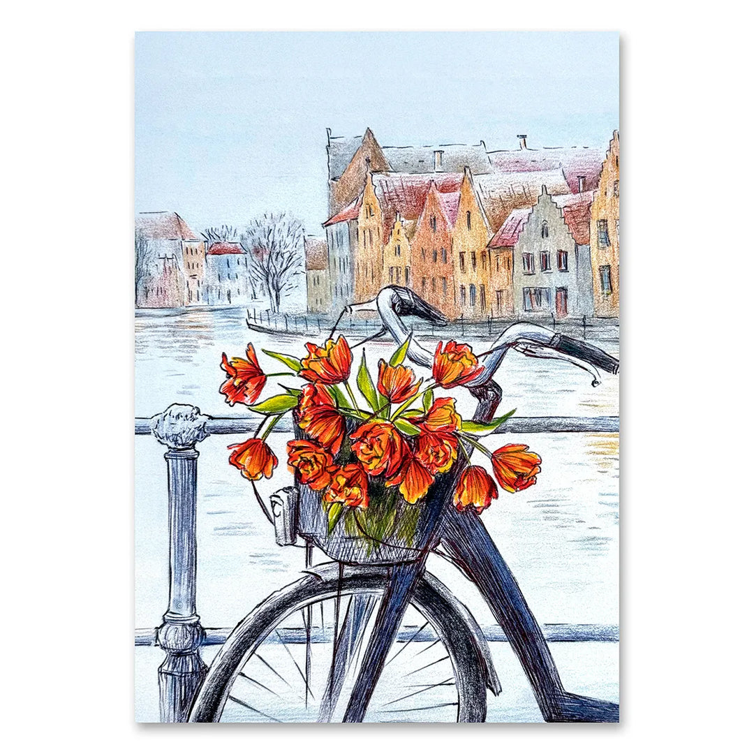 Bike with Tulips by Bruges Canal – Wall Art Print
