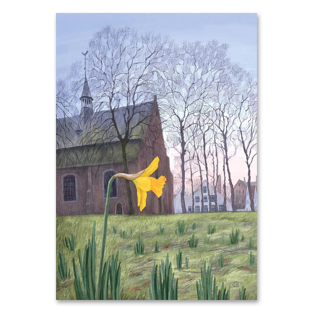 Bruges First Daffodil in Beguinage - High Quality Art Print