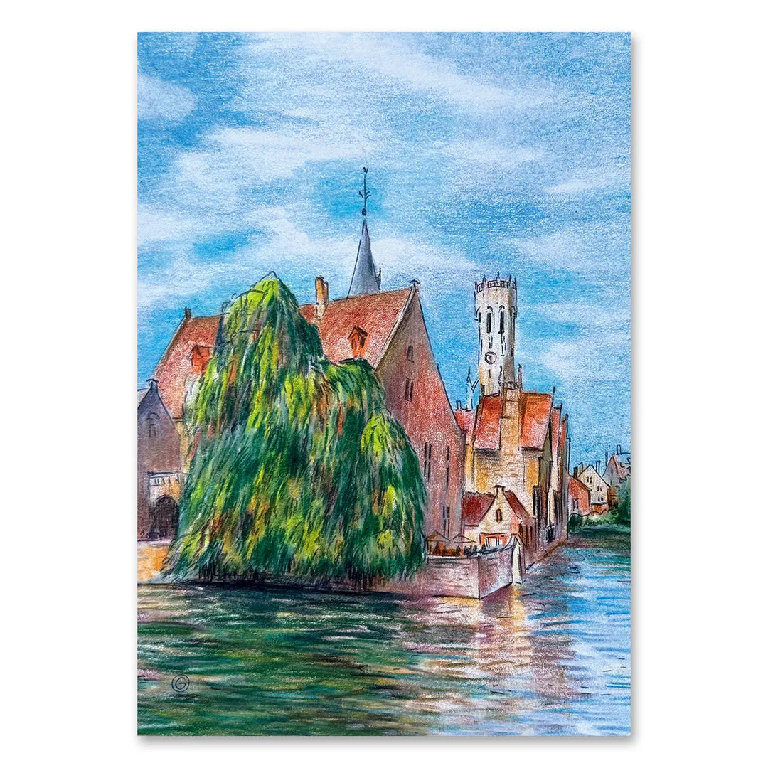 Bruges Rozenhoedkaai Summer View - Travel Art Print