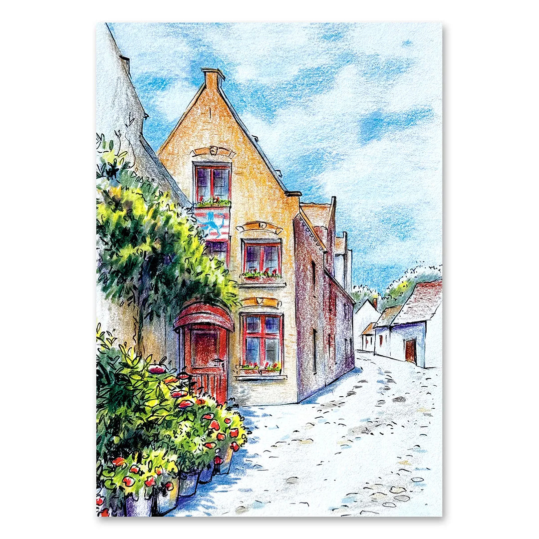 Bruges Summer Street with Flowers - Travel Art Print